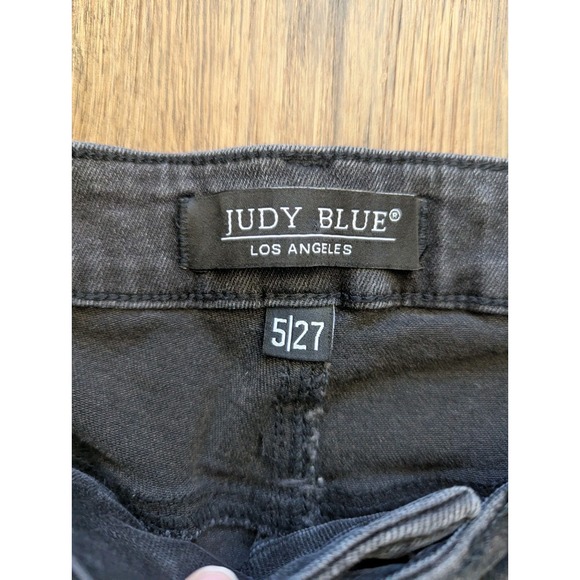 Judy Blue Jeans 27 Black Super Flare Bell Bottom Festival Y2K Boho Raw Hem Denim - Picture 2 of 12